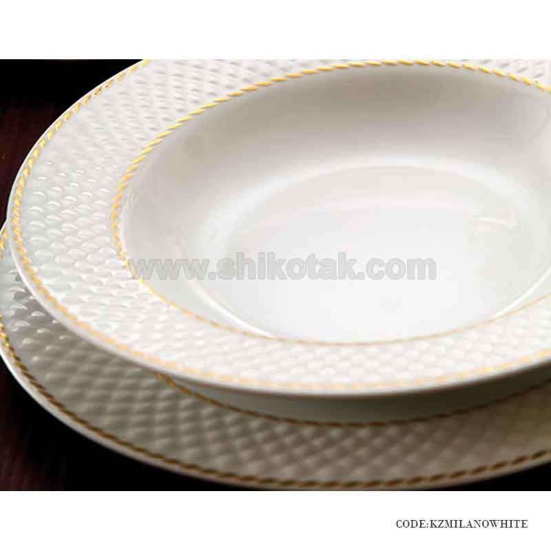 ظروف چینی غذاخوری 6 نفره زرین طرح میلانو سفید