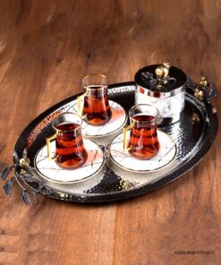 سینی استیل پذیرایی بیضی طرح غنچه