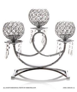 جاشمعی پایه دار کریستالی 3 شعله پاپیونی