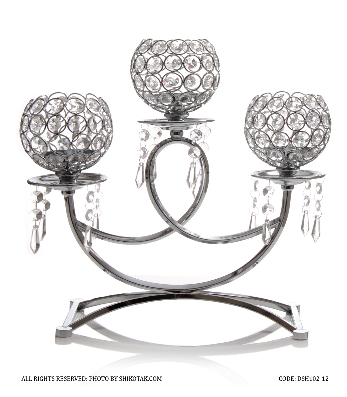 جاشمعی پایه دار کریستالی 3 شعله پاپیونی