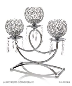 جاشمعی پایه دار کریستالی 3 شعله پاپیونی