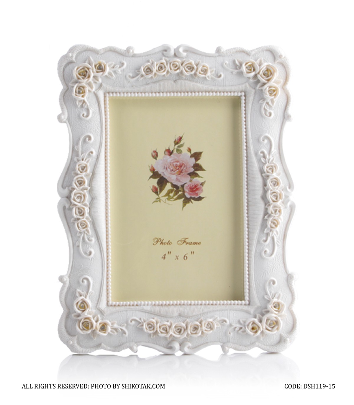 قاب عکس سفید گل برجسته مدل رزینا