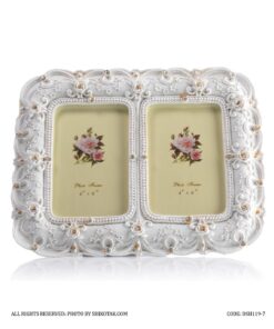 قاب عکس رومیزی سفید دوقلو طرح گل