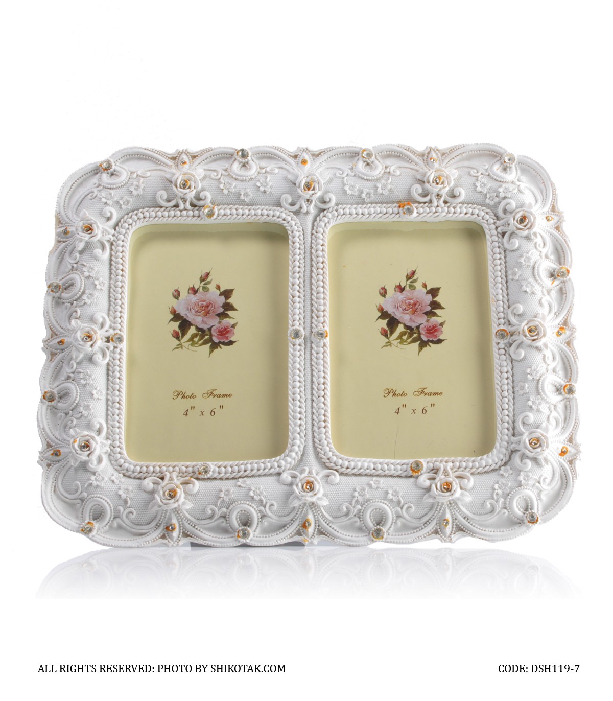 قاب عکس رومیزی سفید دوقلو طرح گل