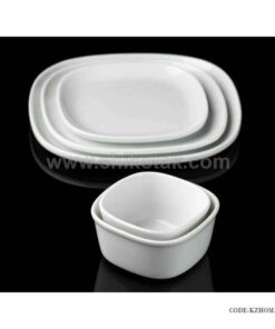 سرویس 12نفره بشقاب هتلی چینی زرین طرح سفید