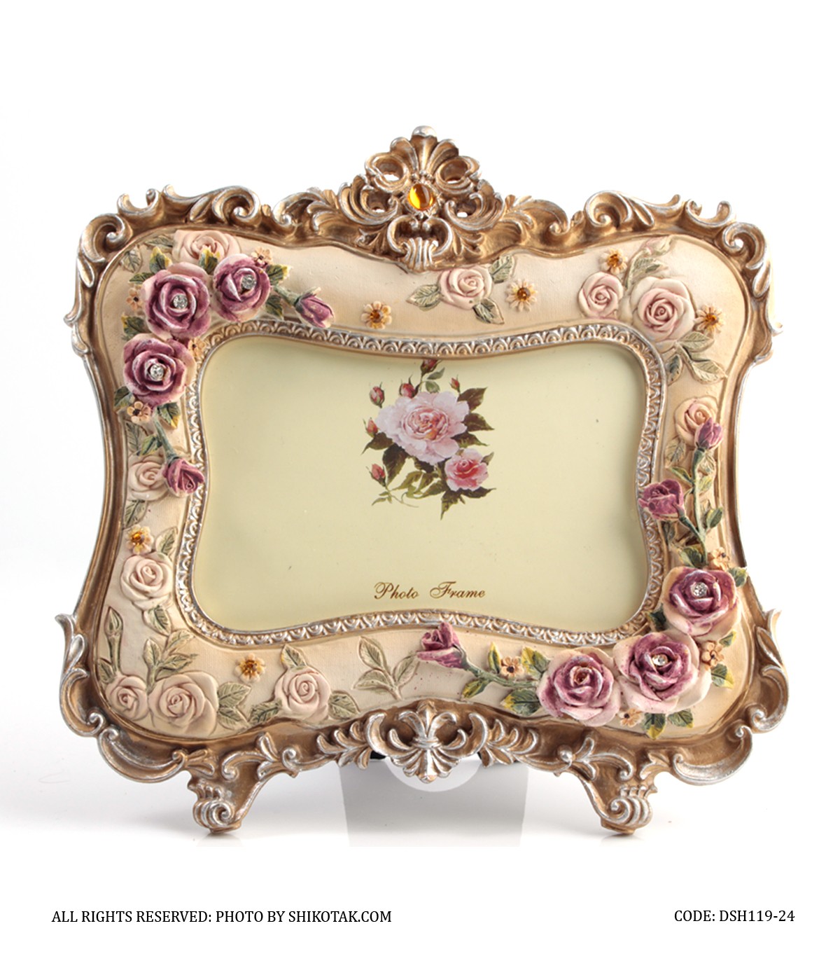 قاب عکس فانتزی طلایی مدل رز ارغوانی
