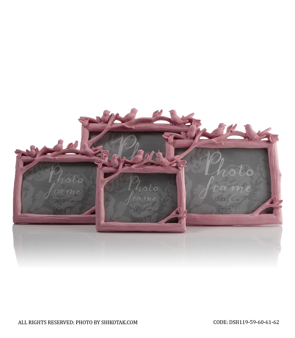 قاب عکس فانتزی افقی طرح کبوتر صورتی