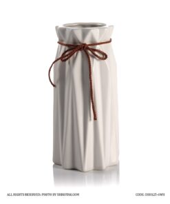 گلدان سرامیکی سفید بلند نخ کنفی