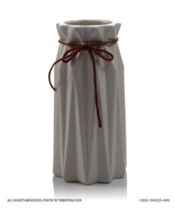 گلدان سرامیکی سفید بلند نخ کنفی