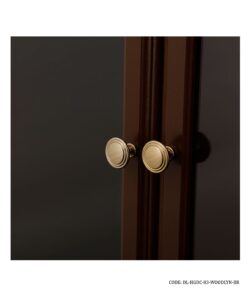 ویترین کتابخانه چوبی ساعت دار قهوه ای با درب شیشه ای مدل WOODLYN