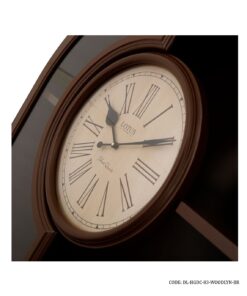 ویترین کتابخانه چوبی ساعت دار قهوه ای با درب شیشه ای مدل WOODLYN