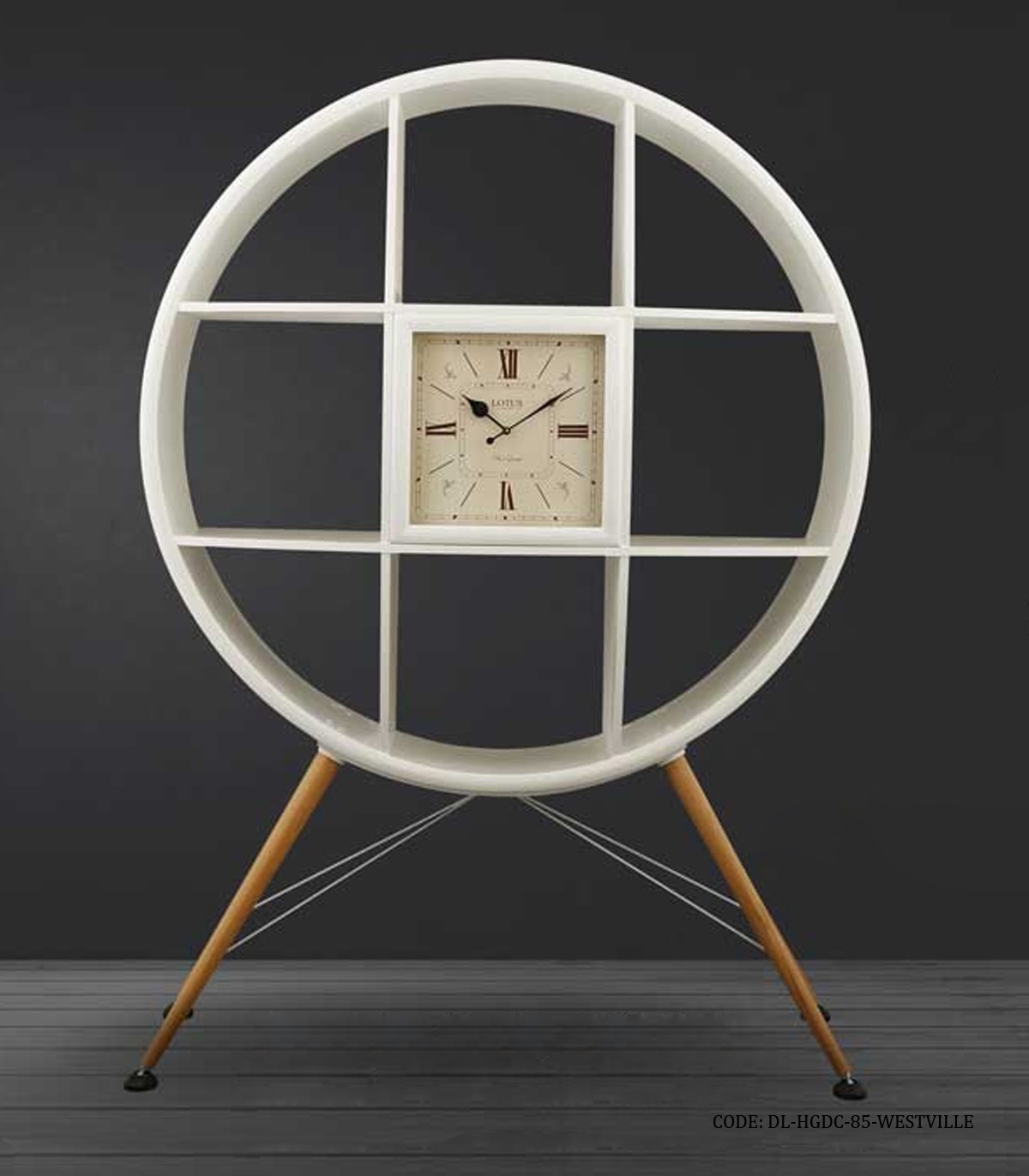 ویترین و کتابخانه گرد چوبی ساعت دار مدل WESTVILLE