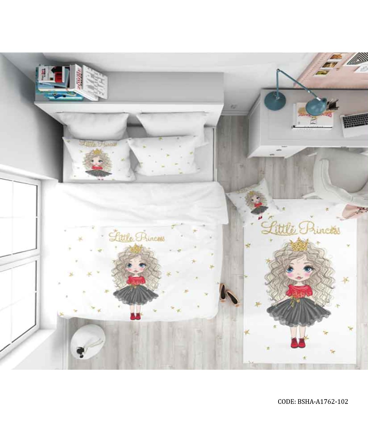 ست لحاف روتختی دخترانه طرح PRINCESS سفید