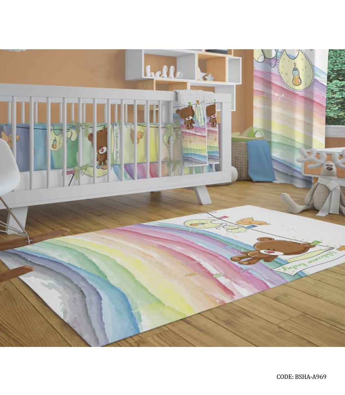 ست لحاف روتختی نوزاد طرح خرس رنگین کمانی