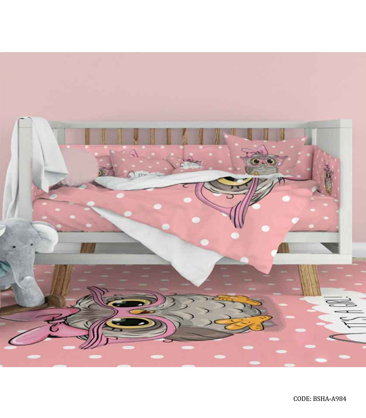 ست لحاف روتختی نوزاد دخترانه طرح جغد