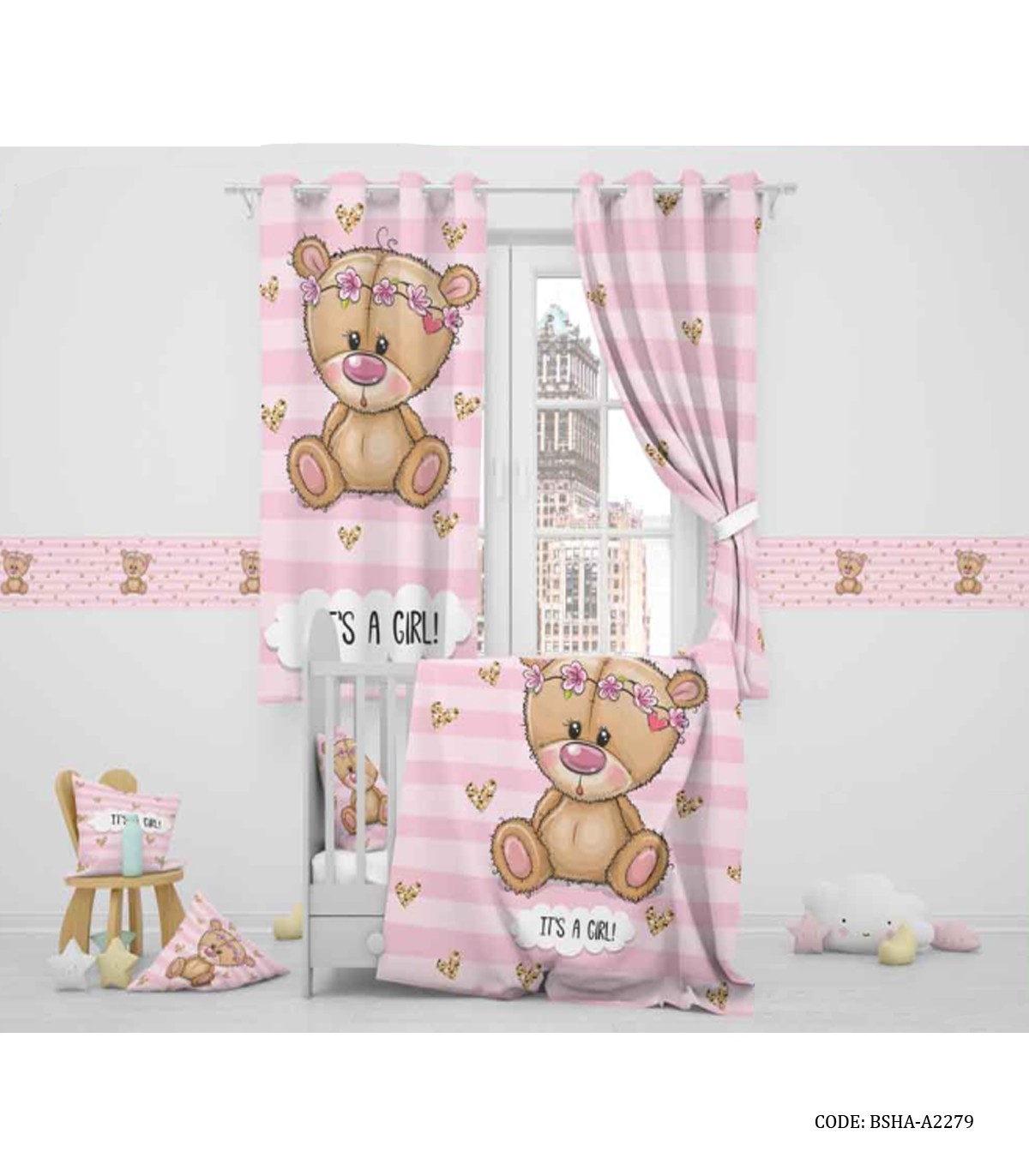 سرویس لحاف روتختی نوزاد دخترانه طرح خرس مهربون