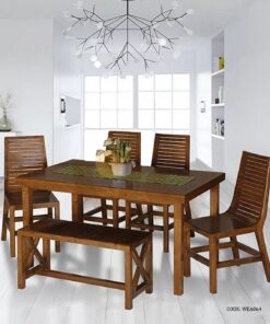 ست ناهارخوری چوبی شش نفره نیمکت دار سری 064