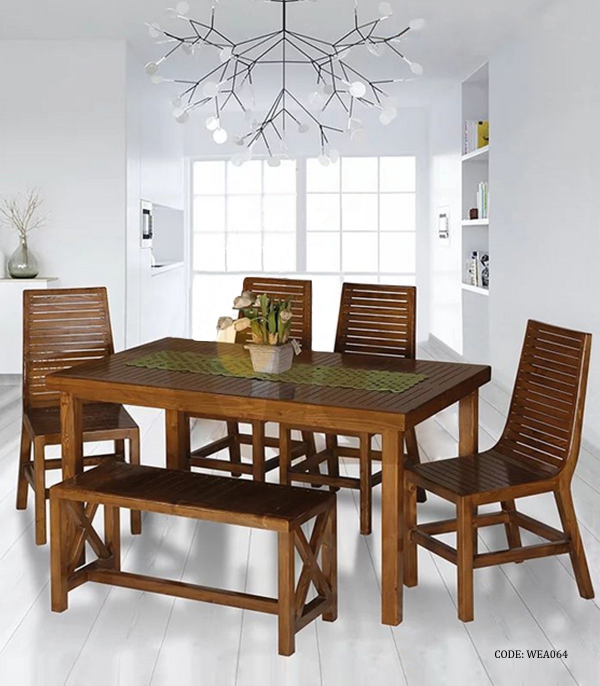 ست ناهارخوری چوبی شش نفره نیمکت دار سری 064