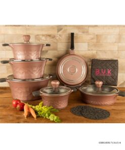 سرویس قابلمه گرانیتی 15 پارچه رزگلد