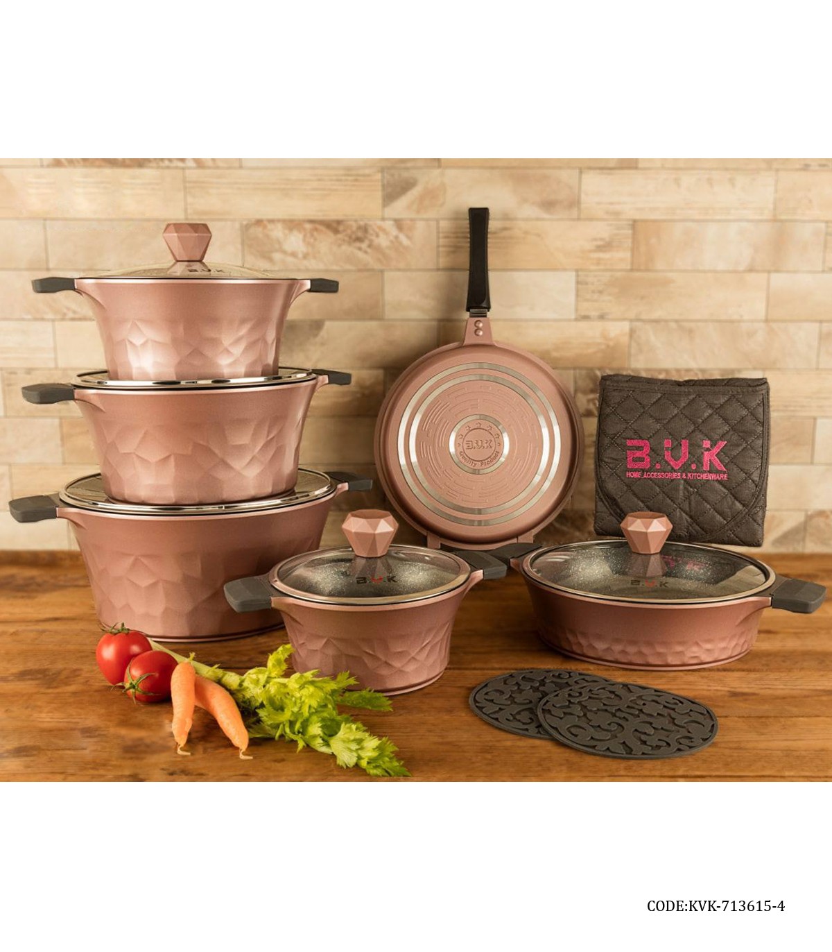 سرویس قابلمه گرانیتی 15 پارچه رزگلد