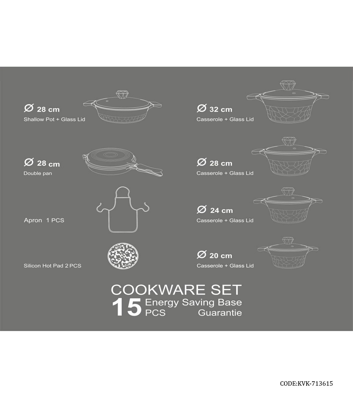 سرویس قابلمه گرانیتی 15 پارچه دودی