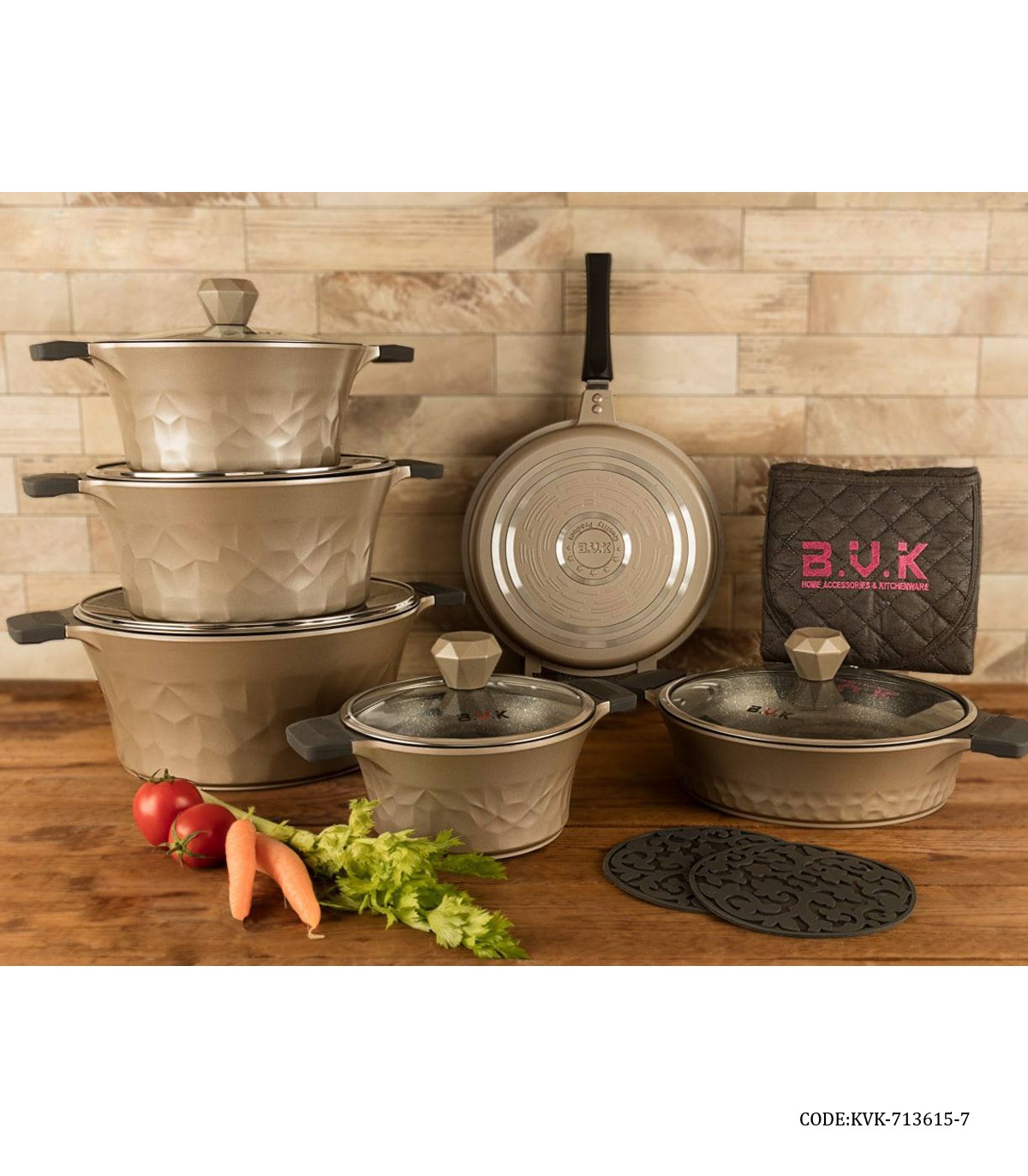 سرویس قابلمه گرانیتی 15 پارچه بژ