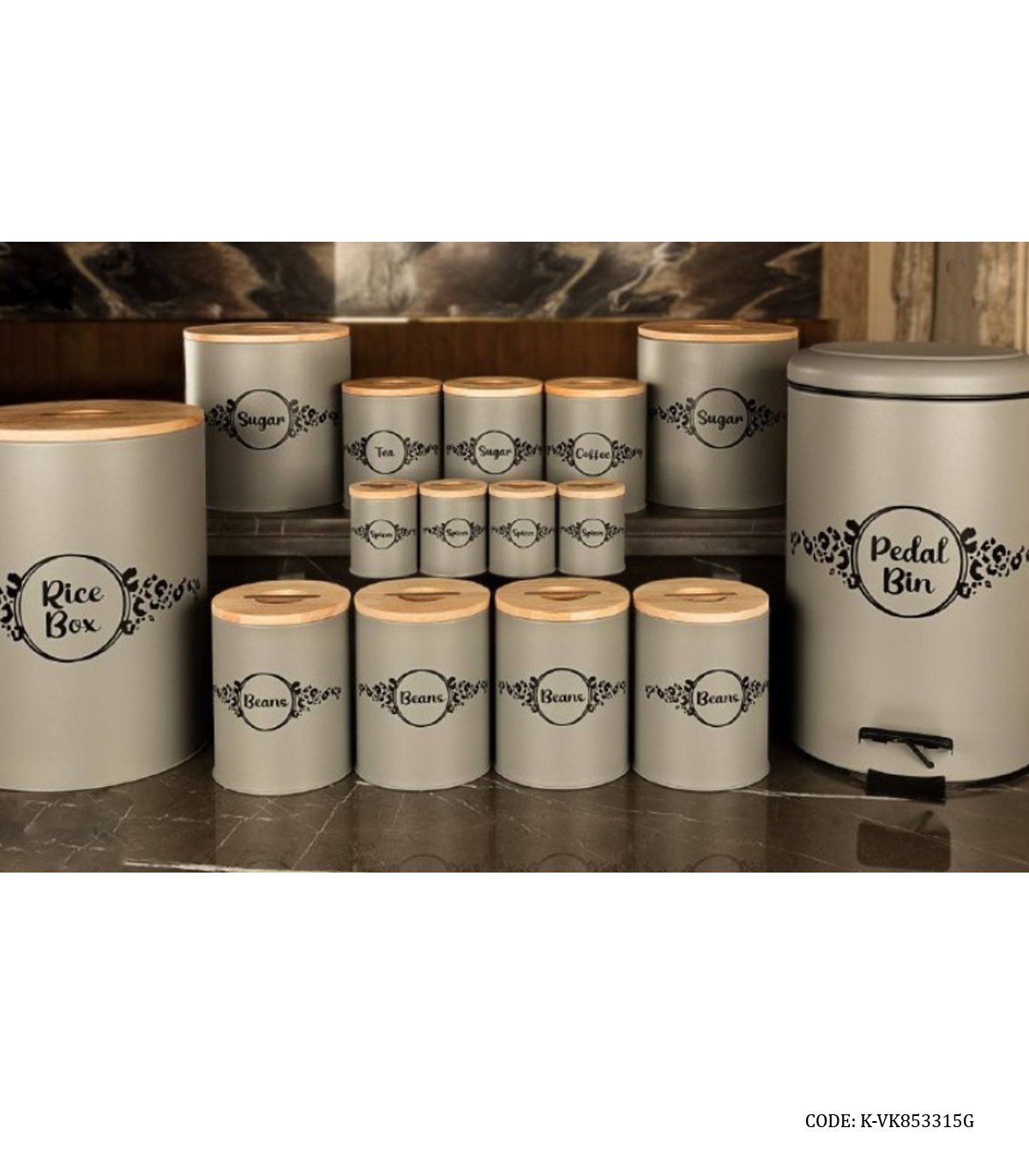 سرویس آشپزخانه درب چوبی 30 تکه طوسی مدل PANTHER WHITE