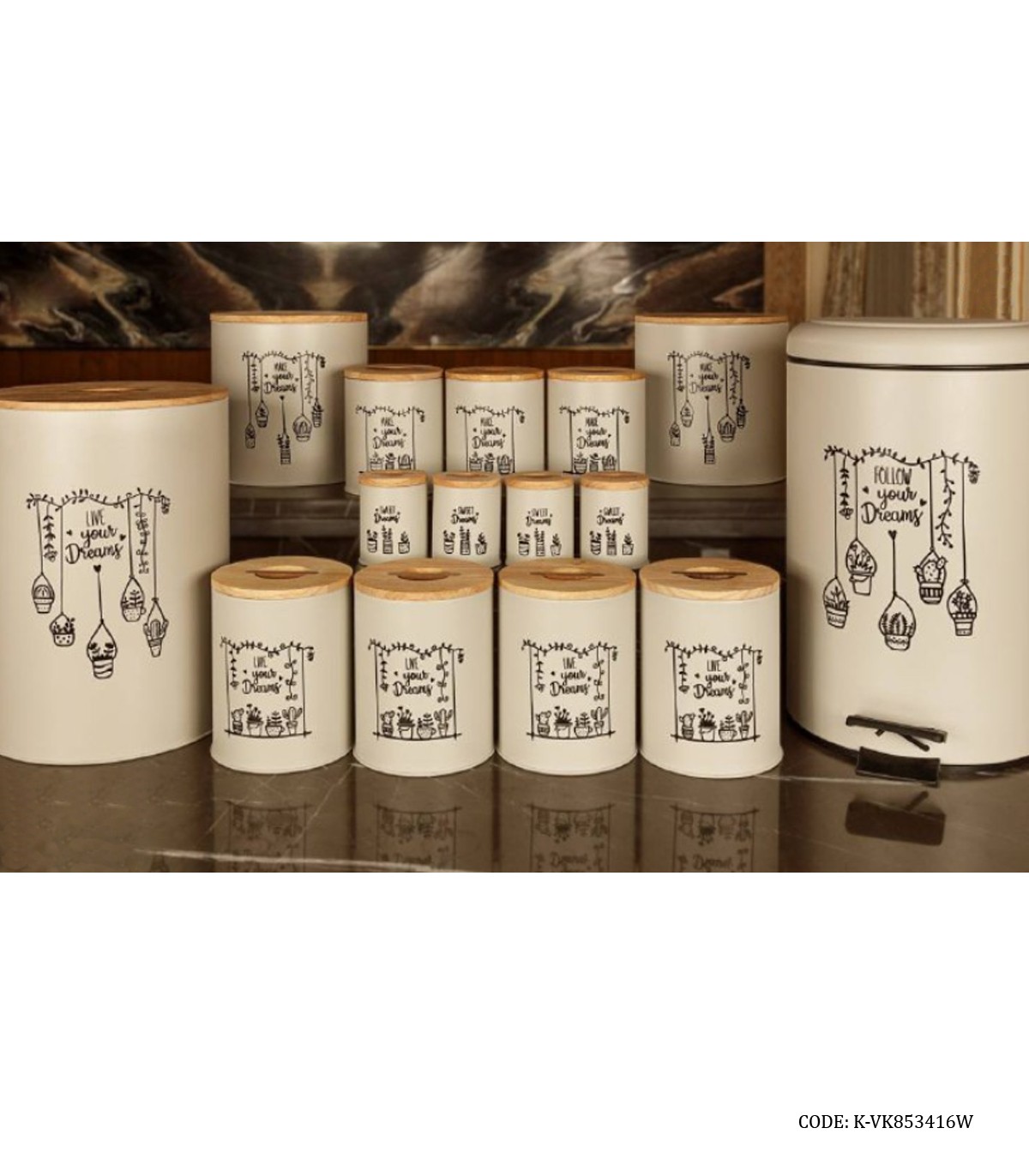 سرویس سطل برنج سفید درب چوبی 30 تکه سفید مدل DREAM