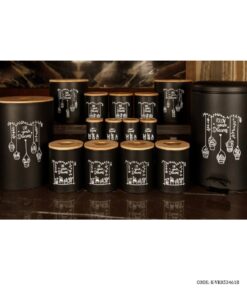 سرویس سطل برنج مشکی درب چوبی 30 تکه سفید مدل DREAM