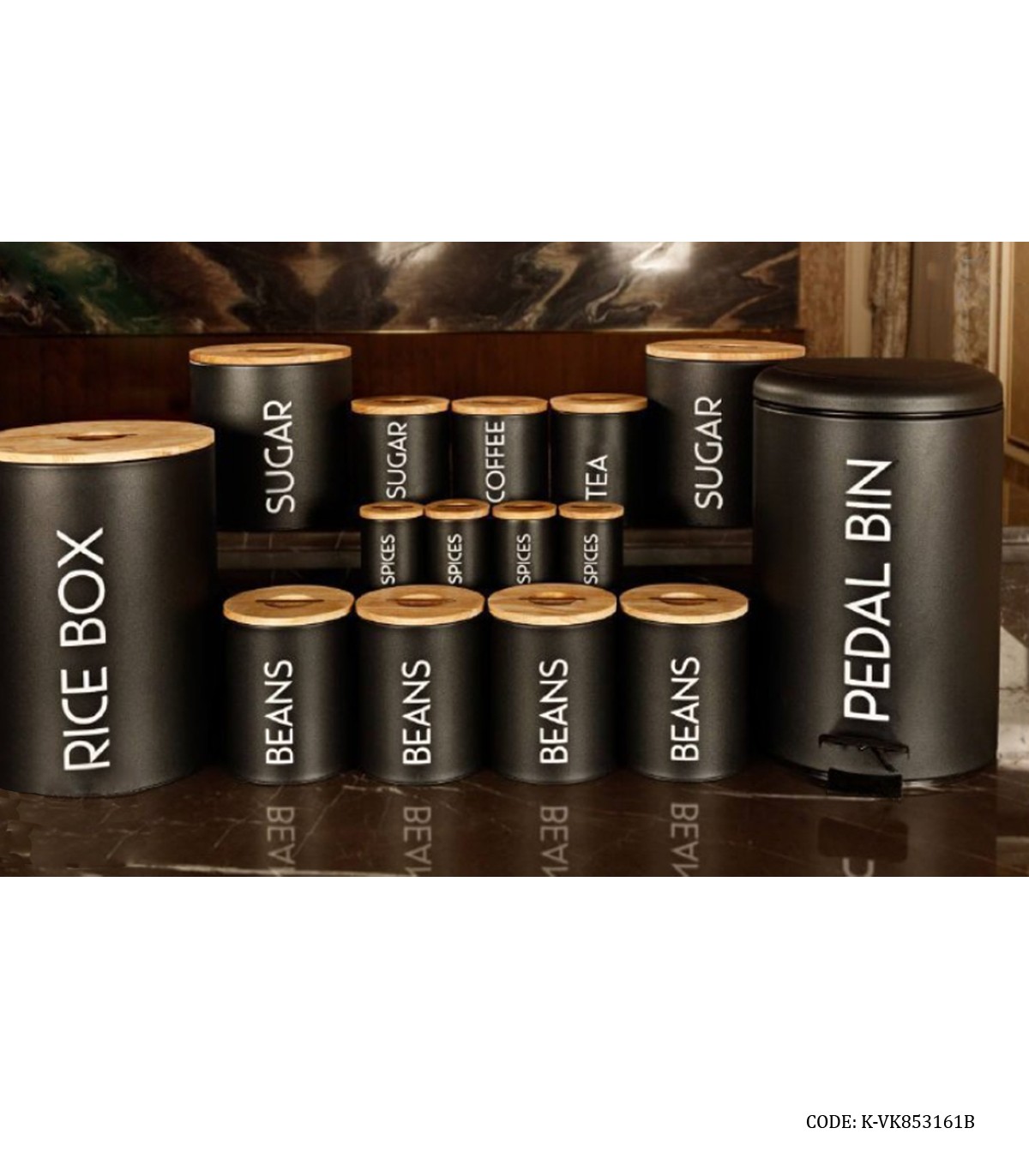 سرویس آشپزخانه فلزی درب چوبی 30 تکه مشکی مدل SMART