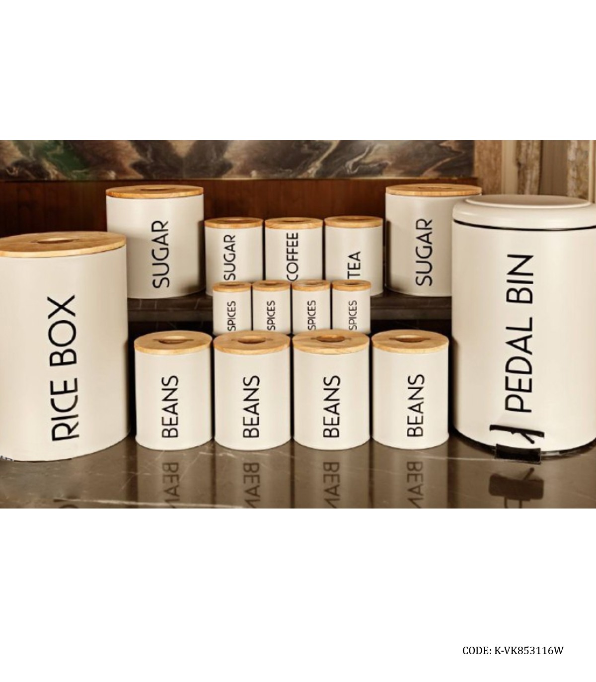 سرویس آشپزخانه فلزی درب چوبی 30 تکه سفید مدل SMART