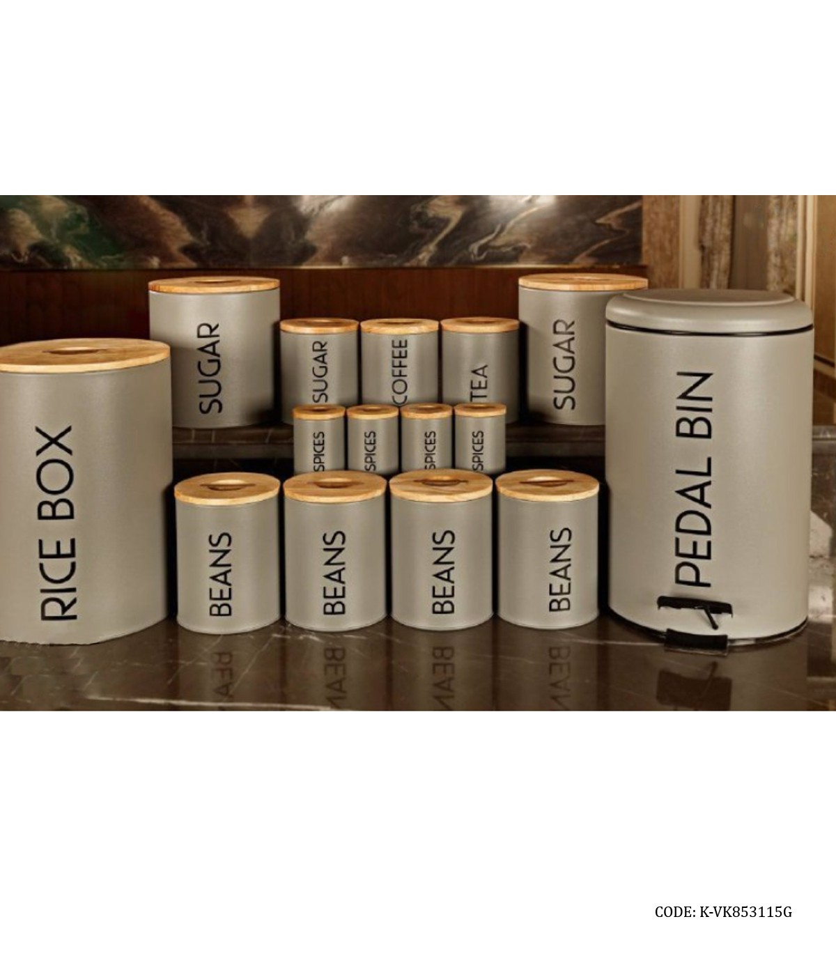 سرویس آشپزخانه فلزی درب چوبی 30 تکه طوسی مدل SMART