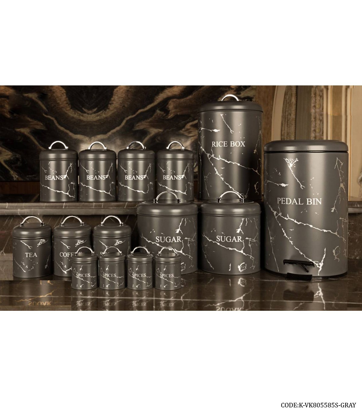 سرویس آشپزخانه بانکه 15 عددی طوسی نقره ای مدل MARBLE GRAY