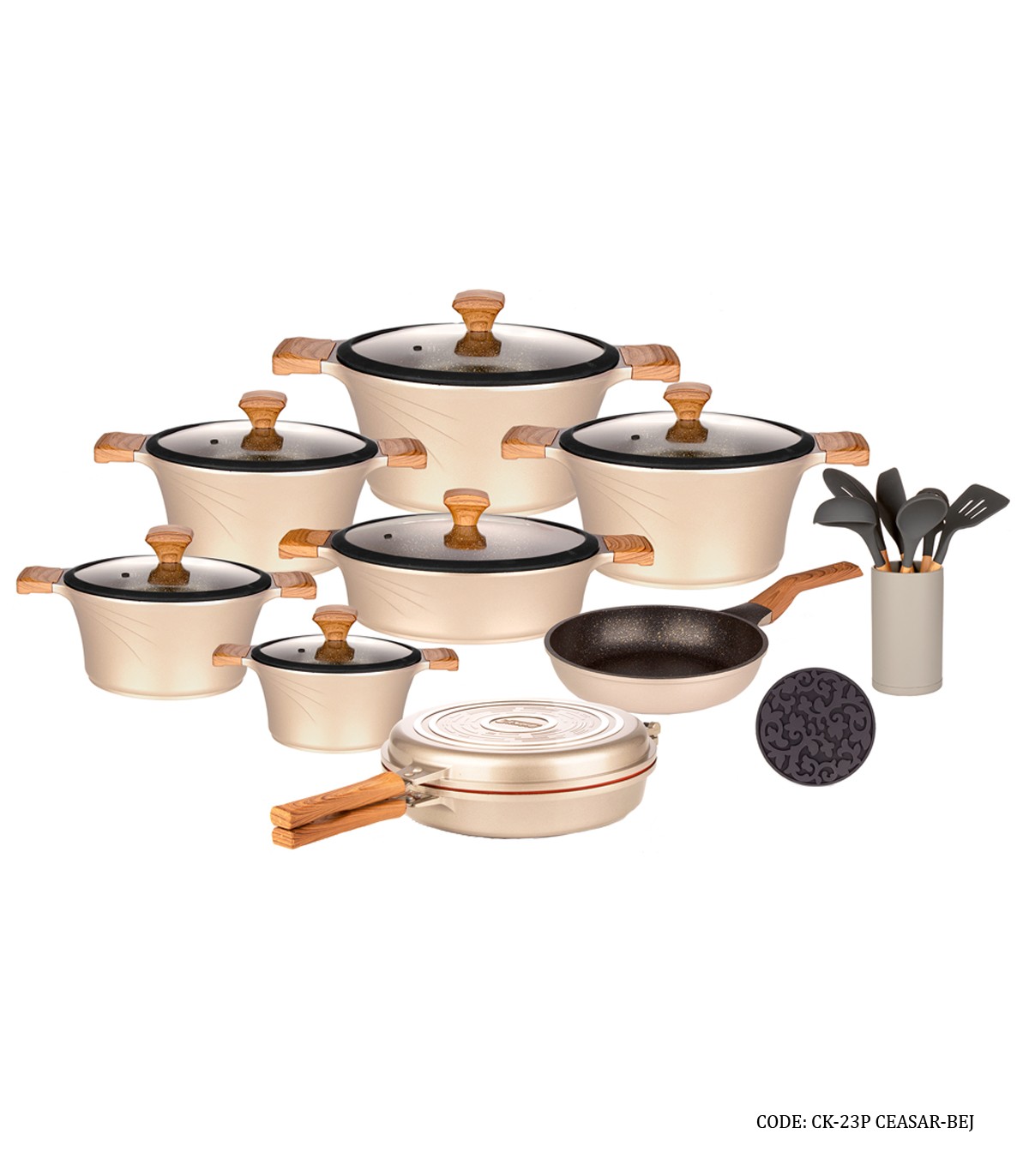 سرویس قابلمه گرانیتی 23 پارچه کاندید مدل سزار رنگ بژ