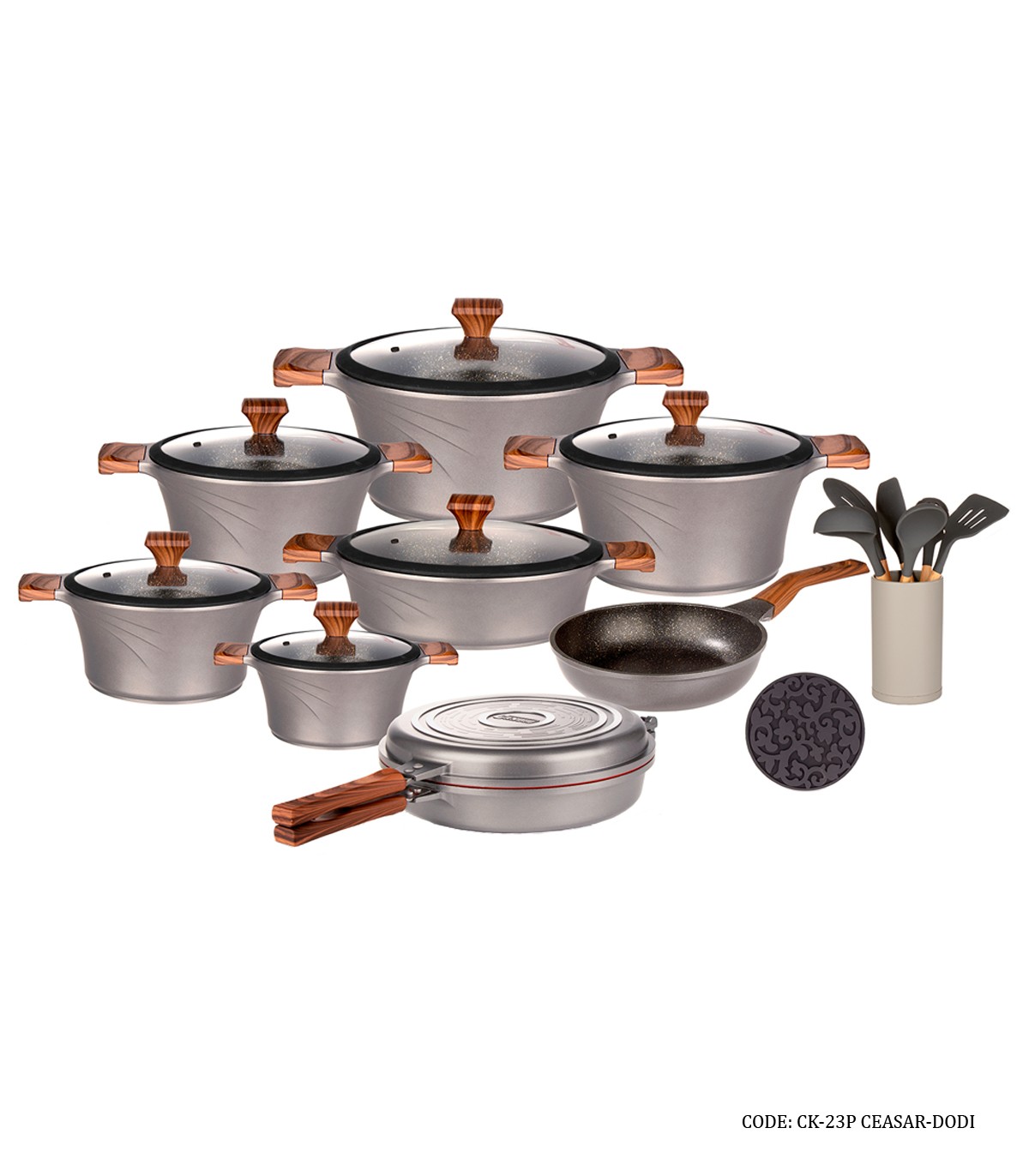 سرویس قابلمه گرانیتی 23 پارچه کاندید مدل سزار رنگ دودی