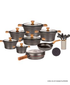 سرویس قابلمه گرانیتی 23 پارچه کاندید مدل سزار رنگ پلاتینیوم