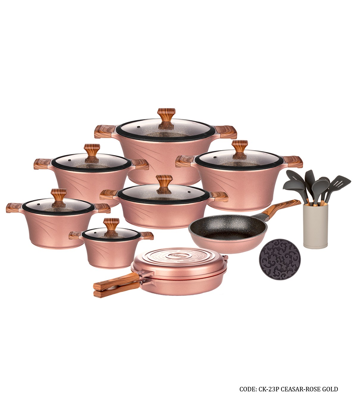 سرویس قابلمه گرانیتی 23 پارچه کاندید مدل سزار رنگ رزگلد