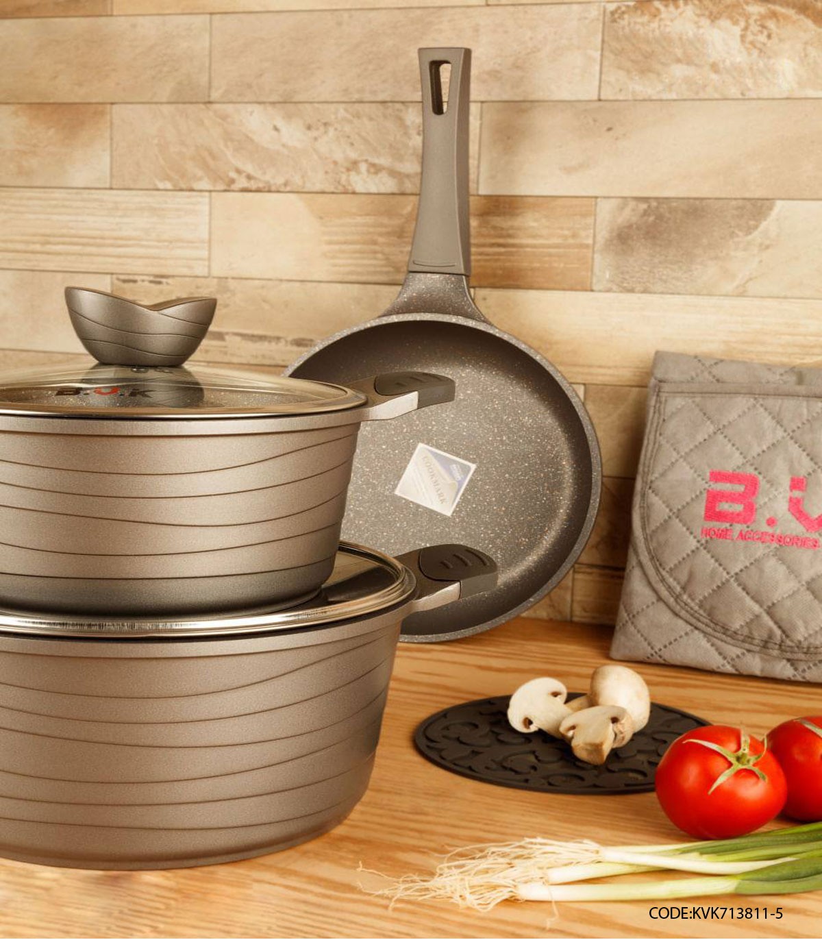 سرویس قابلمه گرانیتی 11 پارچه BVK رنگ دودی