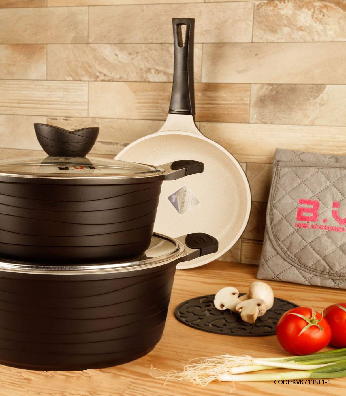 سرویس قابلمه گرانیتی 11 پارچه BVK رنگ مشکی