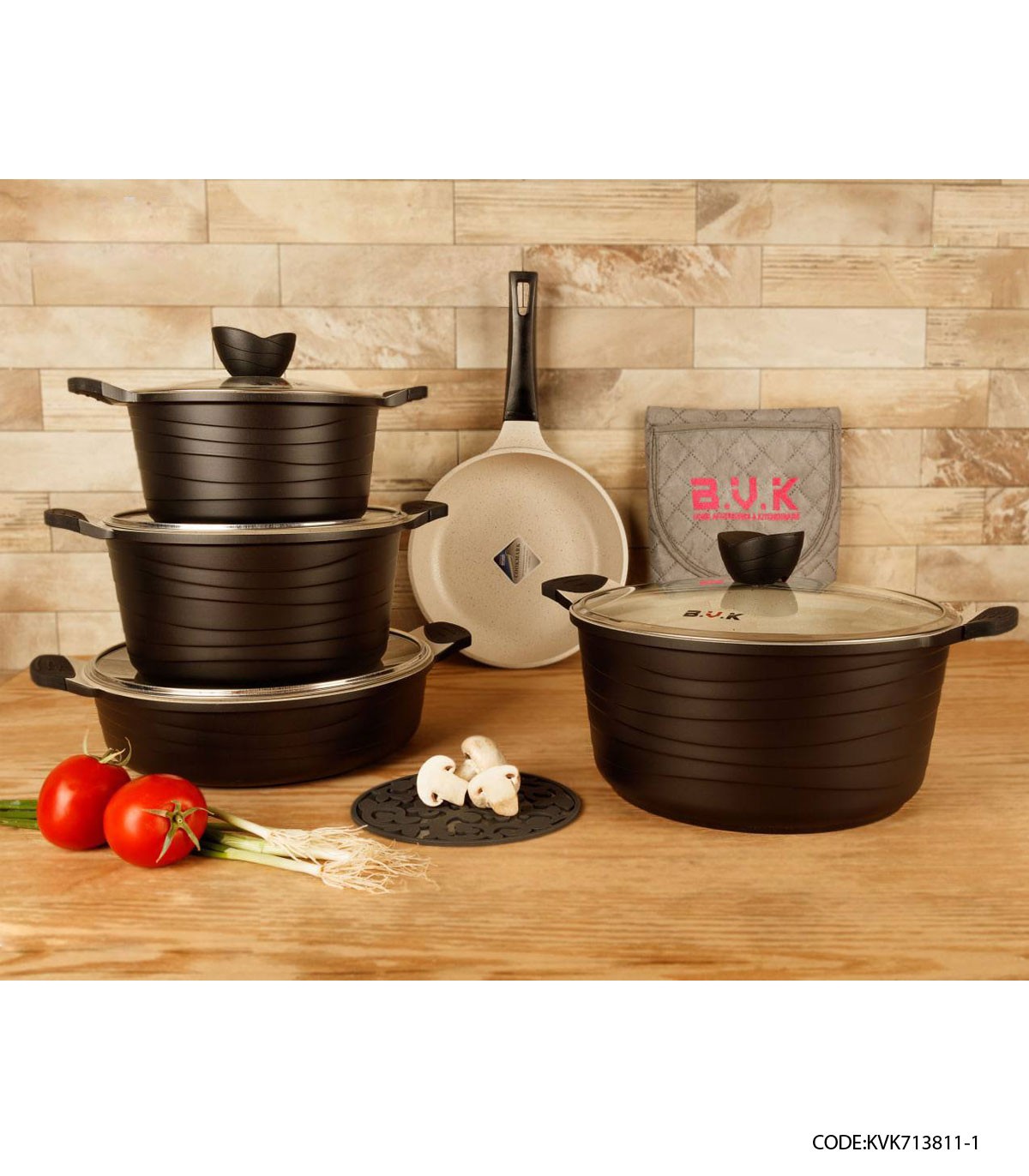 سرویس قابلمه گرانیتی 11 پارچه BVK رنگ مشکی