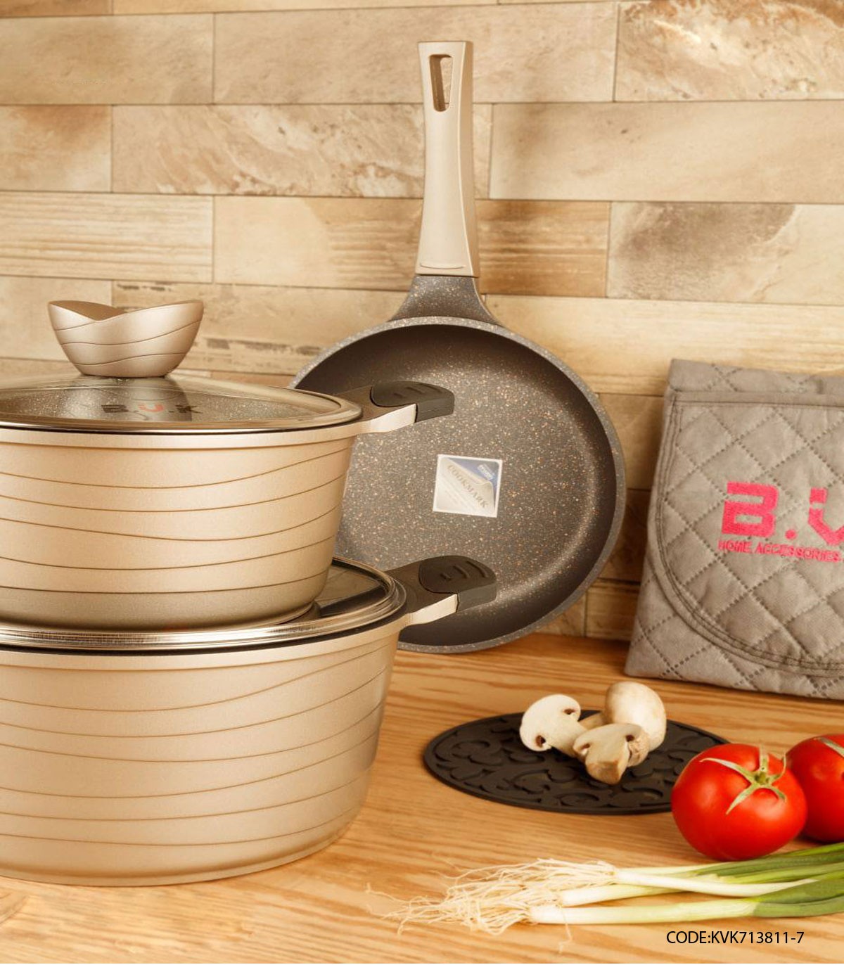 سرویس قابلمه گرانیتی 11 پارچه BVK رنگ بژ