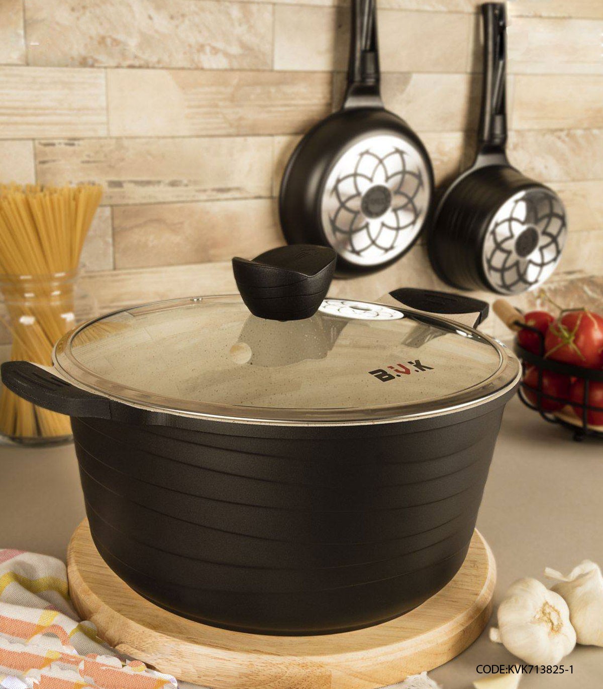 سرویس قابلمه گرانیتی 11 پارچه BVK رنگ مشکی