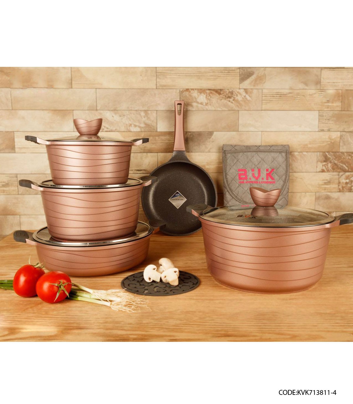 سرویس قابلمه گرانیتی 11 پارچه BVK رنگ رزگلد