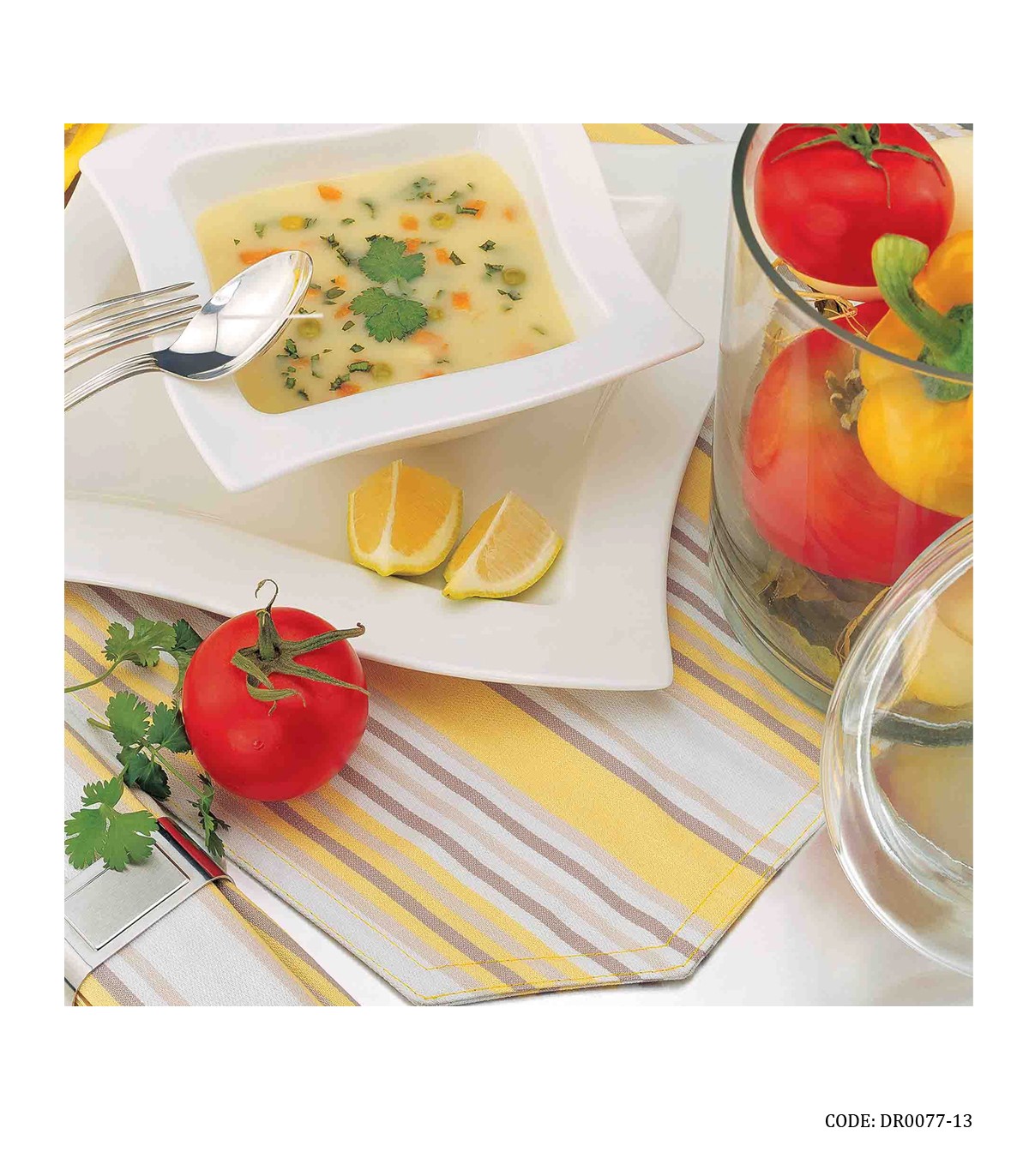 سرویس آشپزخانه پارچه ای عروس 20 تکه طرح راه راه زرد