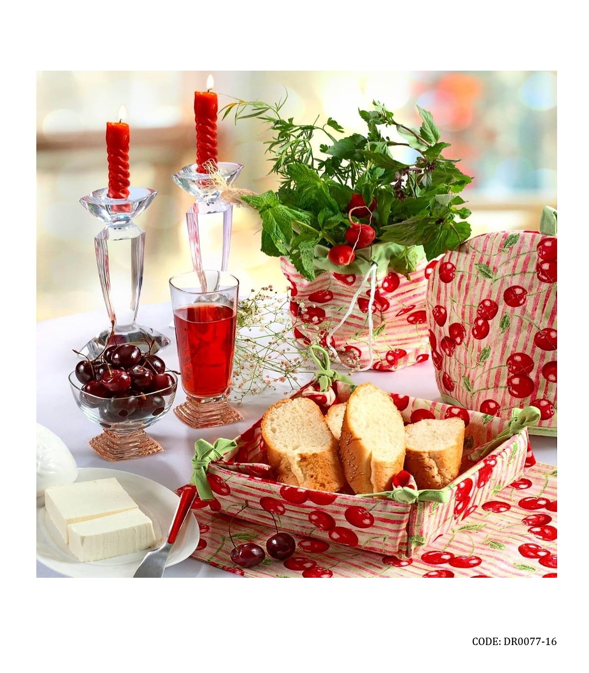 سرویس آشپزخانه پارچه ای 20 تکه رزین تاژ طرح گیلاس