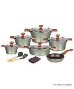 سرویس قابلمه گرانیتی 14پارچه کاندید مدل سزار رنگ سبز کیهانی