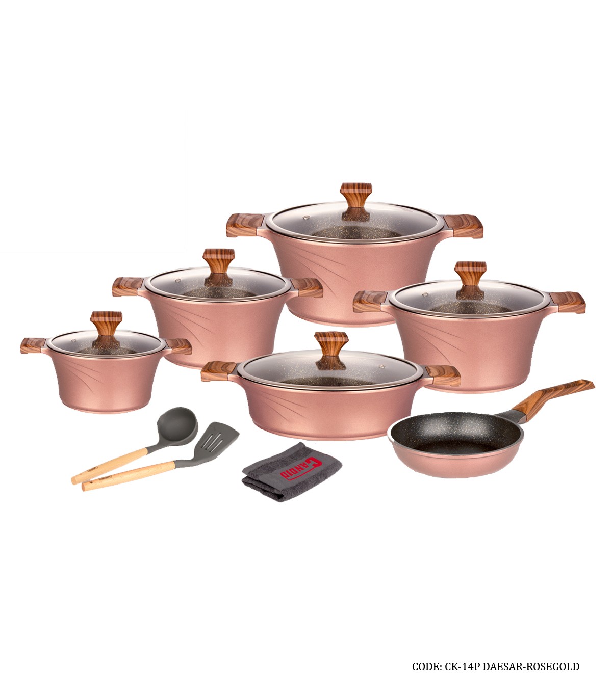 سرویس قابلمه گرانیتی 14پارچه کاندید مدل سزار رنگ رزگلد