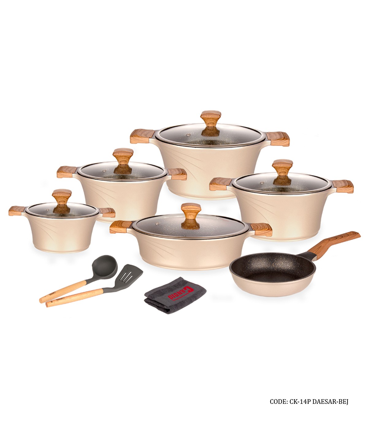 سرویس قابلمه گرانیتی 14پارچه کاندید مدل سزار رنگ کرم