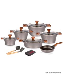 سرویس قابلمه گرانیتی 14پارچه کاندید مدل سزار رنگ دودی