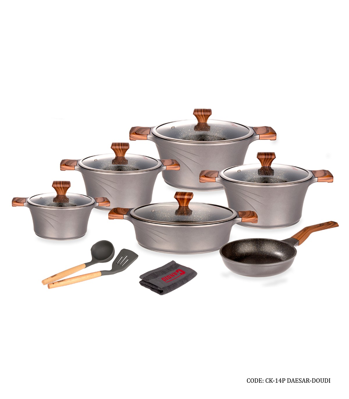 سرویس قابلمه گرانیتی 14پارچه کاندید مدل سزار رنگ دودی